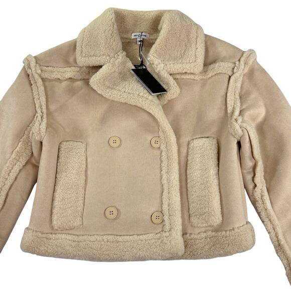 Area Stars Aurora Bomber Jacket Faux Suede Shearling Crop Boho Ivory Size M NEW - Picture 7 of 15